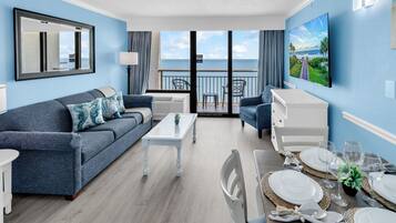 Family Condo, 1 Bedroom, Balcony, Beach View | Living room | 42-inch Smart TV with digital channels, TV