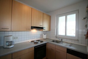 Fridge, microwave, oven, dishwasher