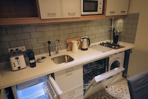 Réfrigérateur, micro-ondes, plaque de cuisson, lave-vaisselle