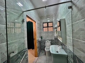 Combined shower/bathtub, jetted bath