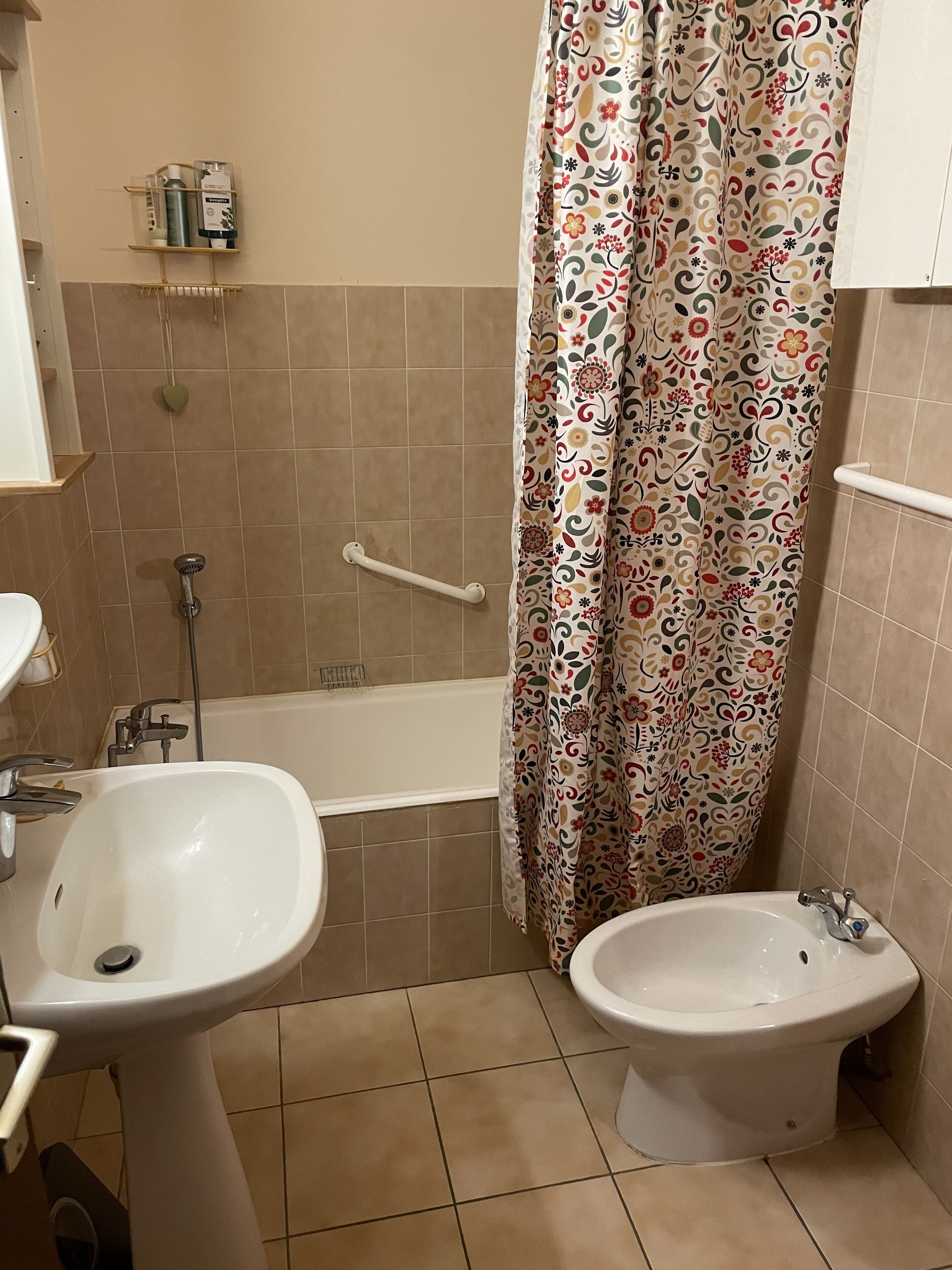 A bathroom with a bathtub, a shower, a bidet, and a sink.