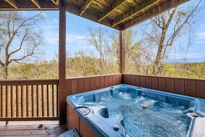 Outdoor spa tub - Springtime in the Mountains! Cheerful 5 bedroom cabin - 2 Hot Tubs & Game Room (Sevierville)