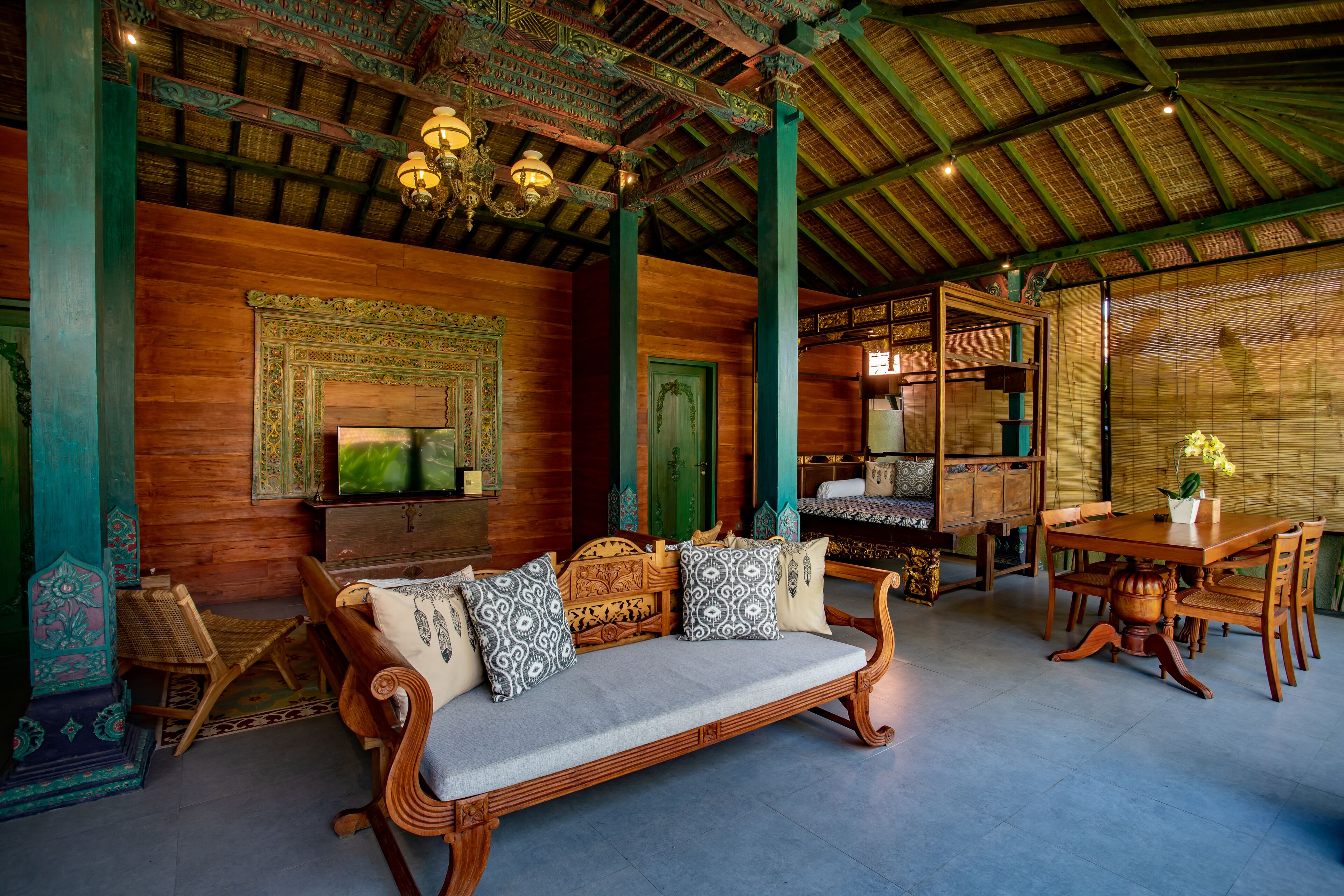 Two Bedroom private pool villas | Living area | 50-inch flat-screen TV with satellite channels, TV, fireplace