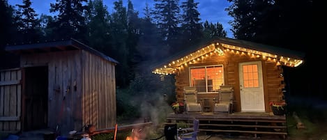 Cozy one-room cabin. Full bathroom, mini fridge, air fryer/microwave and TV. 