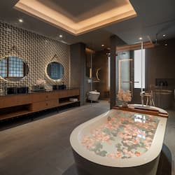 Baignoire et douche séparées, baignoire relaxante profonde