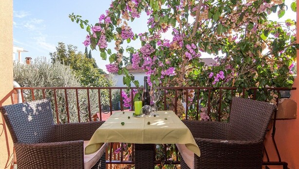 Outdoor dining - Cozy studio apartment in peaceful area of Rovinj, just 10 minutes walk from old town (Rovinj)