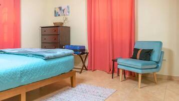 1 bedroom, desk, iron/ironing board, travel cot