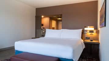 Desk, laptop workspace, blackout curtains, iron/ironing board