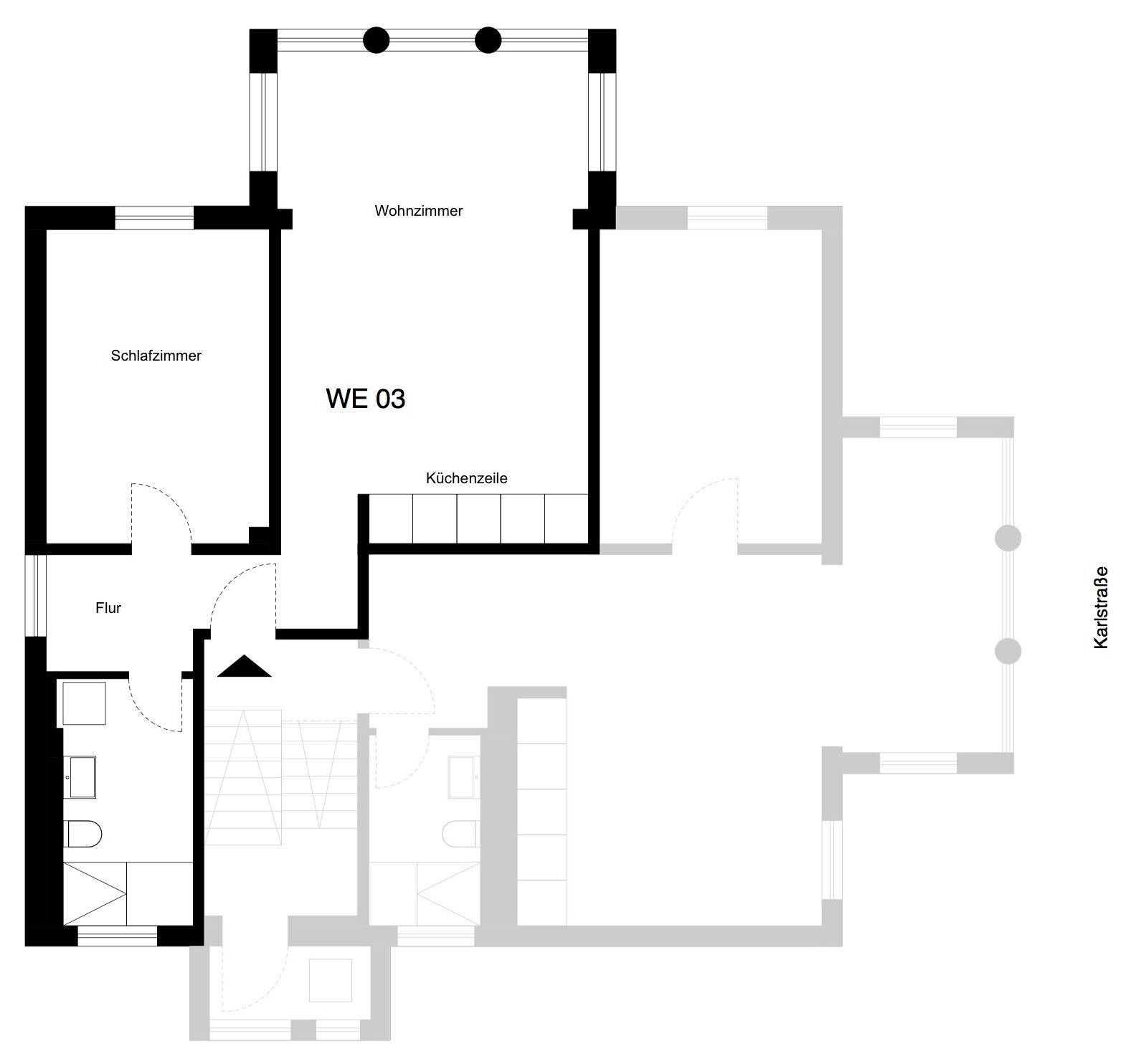 A floor plan of a hotel with labeled rooms including a living room, bedroom, and kitchen area.