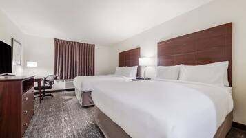 Down comforters, pillowtop beds, desk, laptop workspace