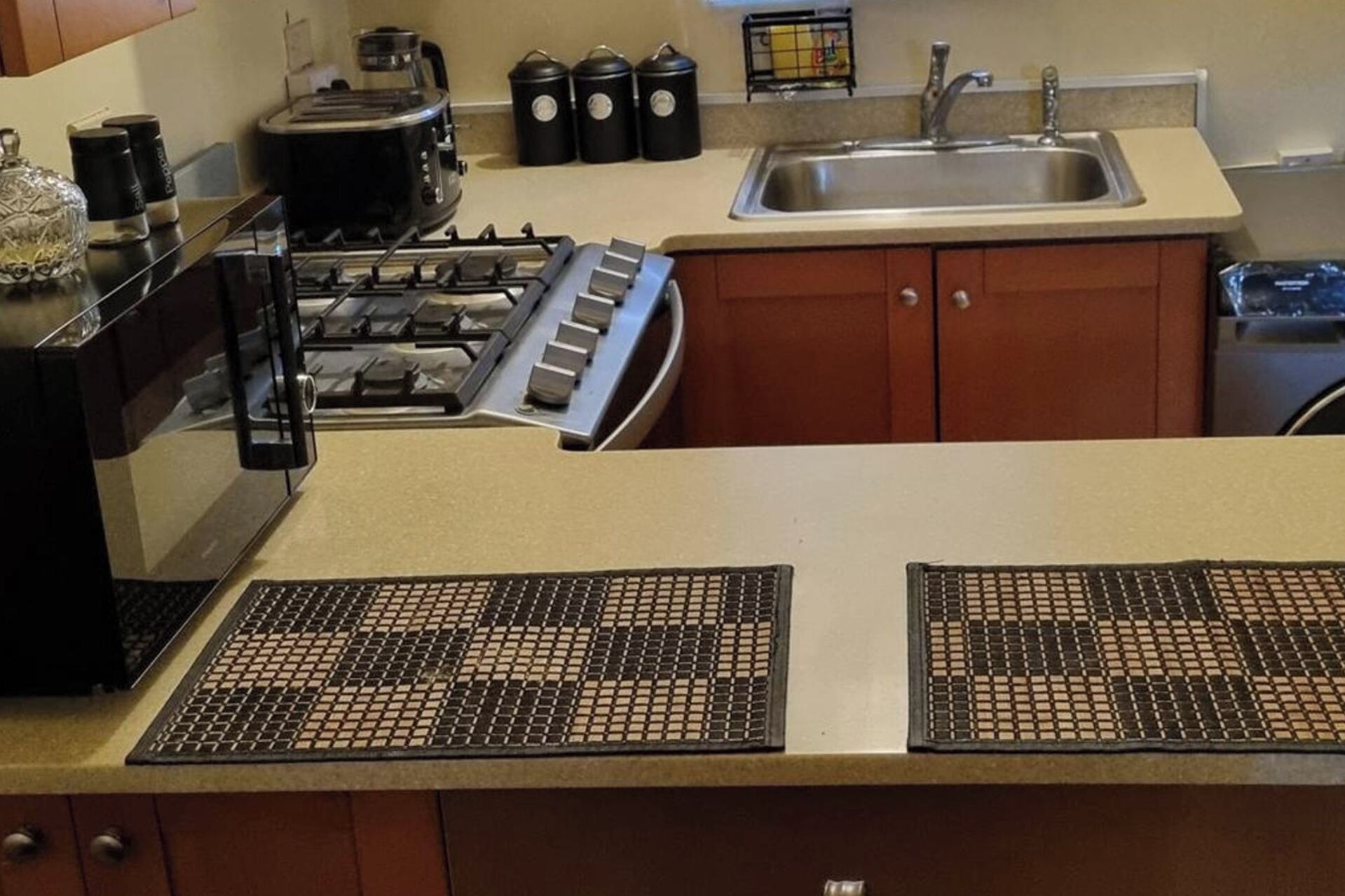 Fridge, microwave, oven, electric kettle