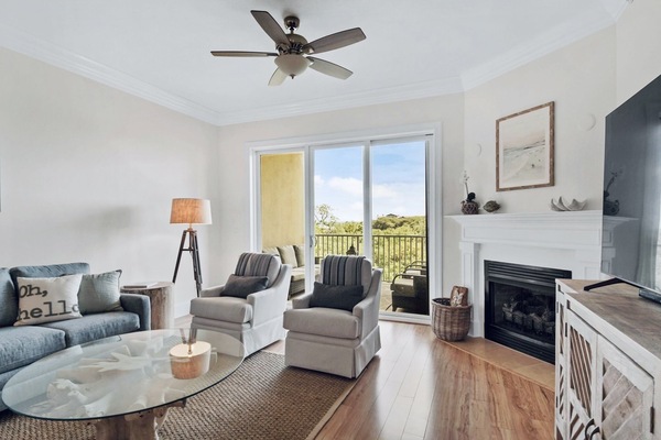 Open, spacious living area connects from kitchen to terrace