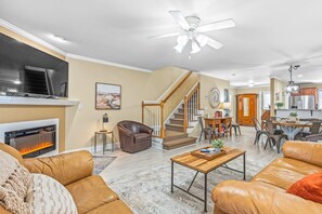 Smart TV, fireplace, video games, books