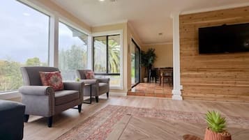 Smart TV, video games, foosball, books