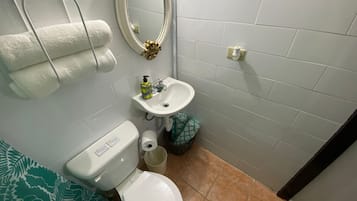 Combined shower/tub, hair dryer, towels