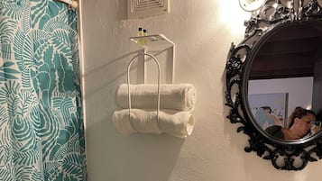Combined shower/tub, hair dryer, towels, shampoo
