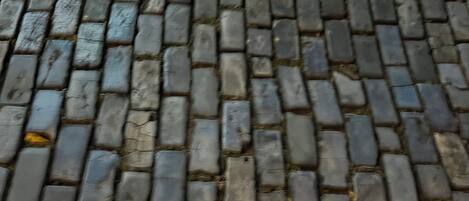 Primer plano de un adoquinado de piedra.