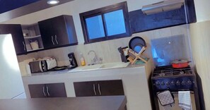 Frigorífico, microondas, horno y placa de cocina