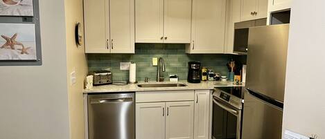 Fridge, microwave, oven, dishwasher