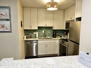 Fridge, microwave, oven, dishwasher