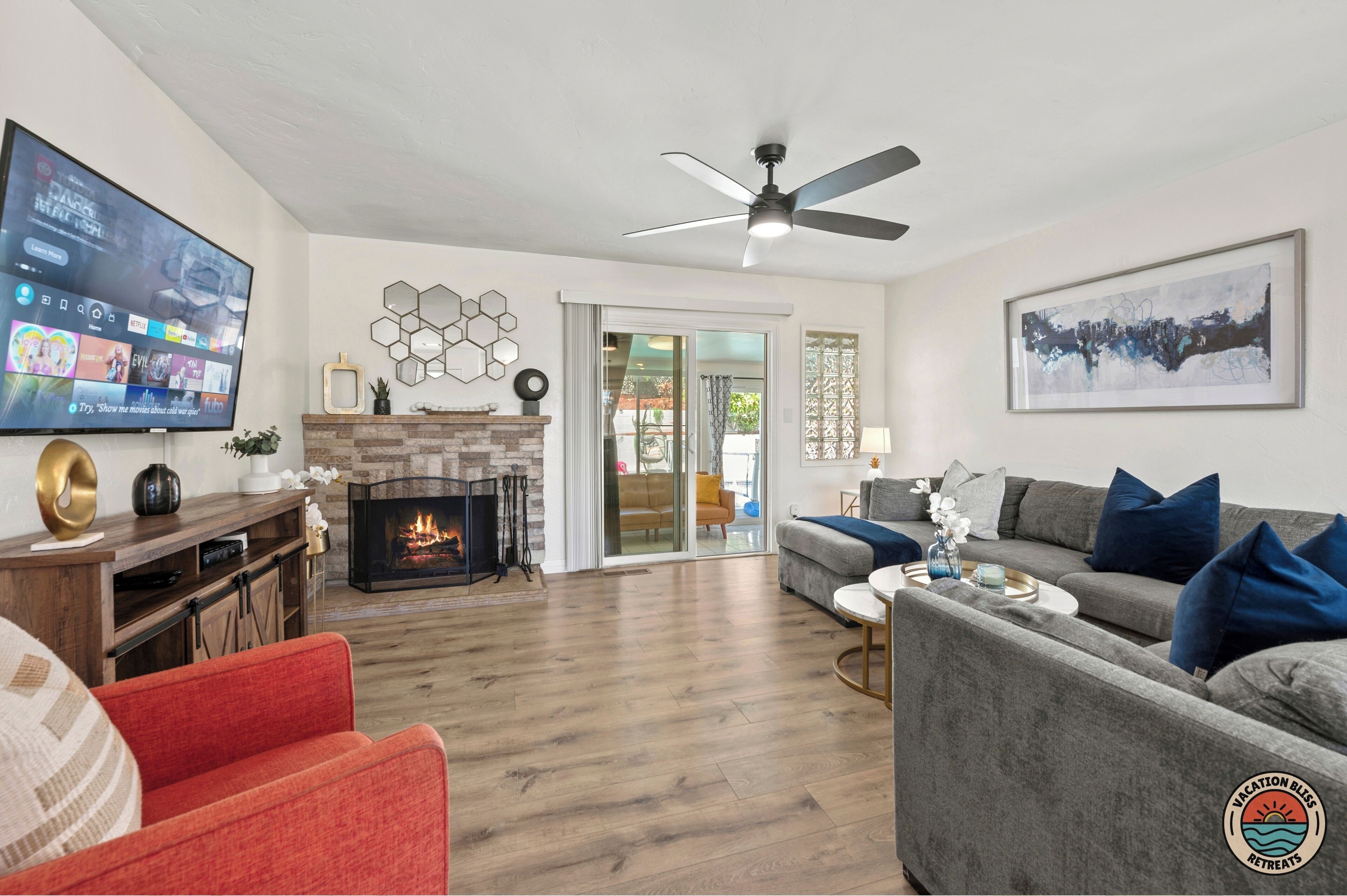 Smart TV, fireplace, video games, table tennis