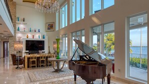 TV, fireplace, offices - Oceanfront Key Largo Estate: Heated Pool (Key Largo)