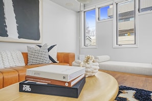 Smart TV, fireplace, foosball, stereo