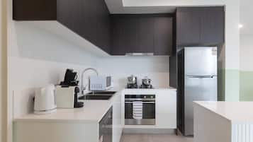 Premium Apartment, 2 Bedrooms | Private kitchen | Full-sized fridge, microwave, oven, stovetop