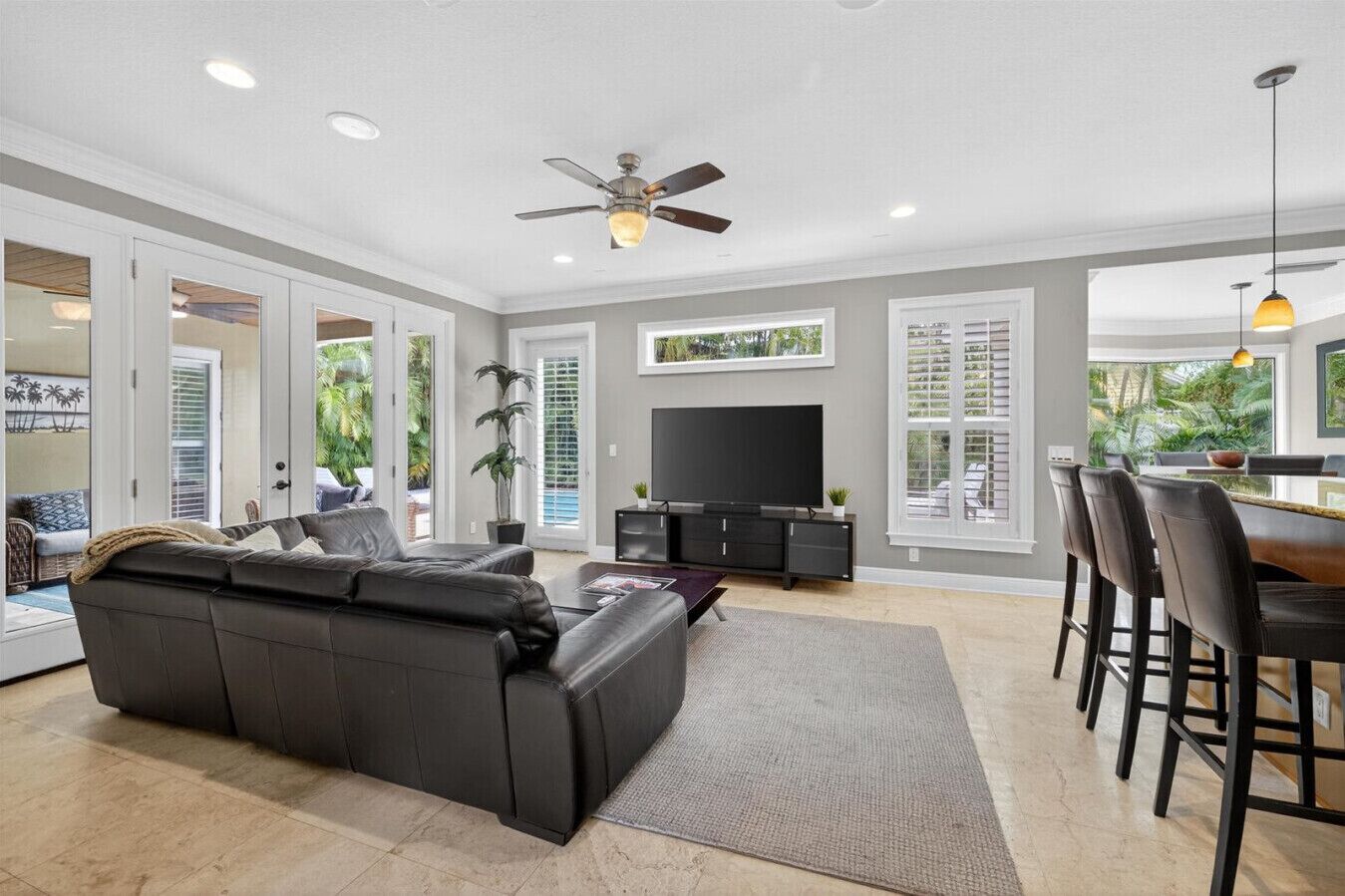 Smart TV, chimenea y libros 