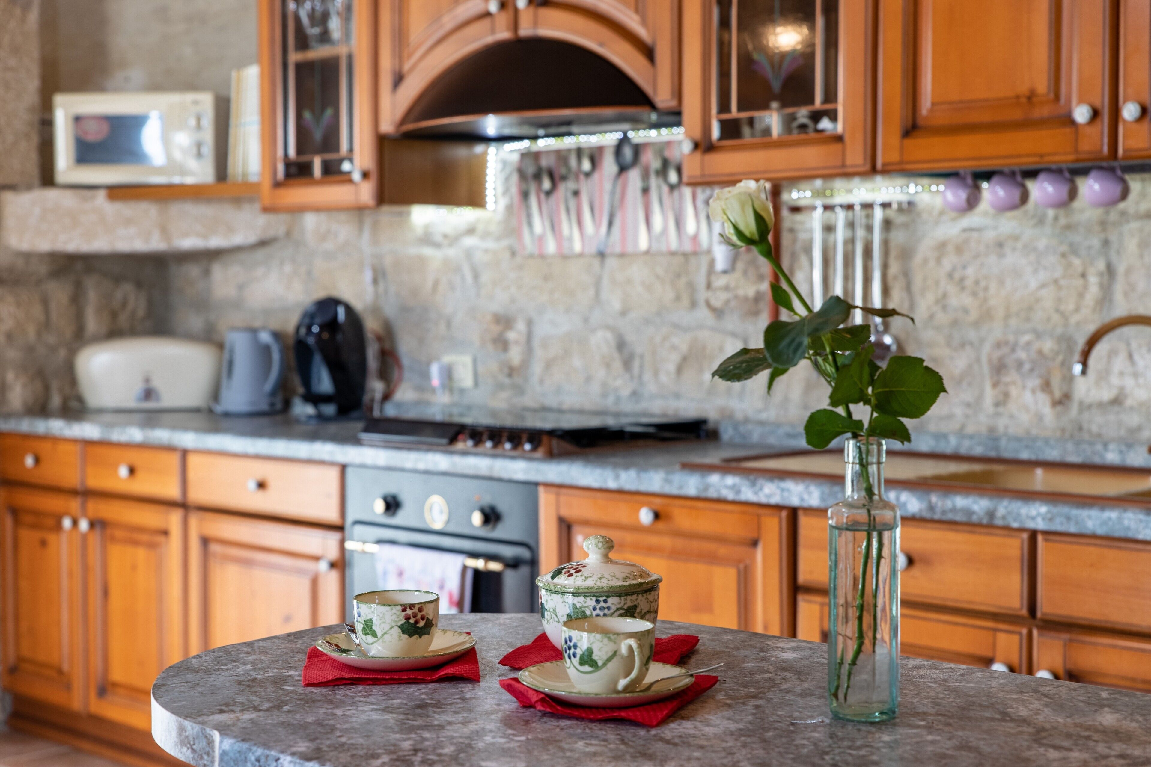 冷蔵庫、電子レンジ、オーブン、コンロ