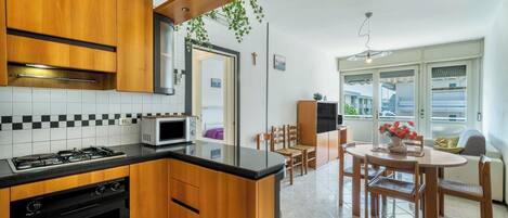 Fridge, oven, stovetop, cookware/dishes/utensils