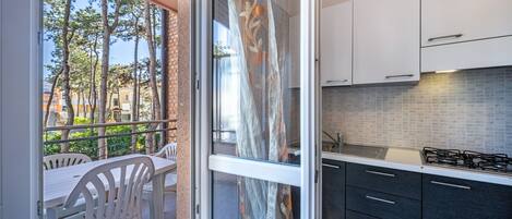 ثلاجة، ميكروويف، موقد طهي مسطح، مستلزمات طهي/أطباق/أوعية