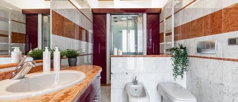 Dusche, Haartrockner, Bidet, Handtücher