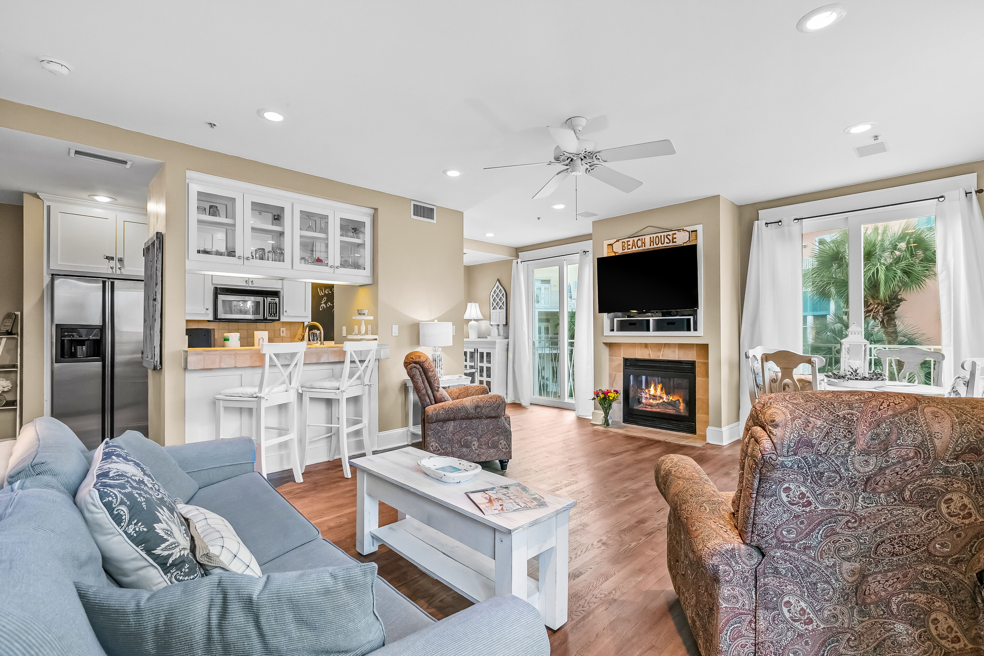 Carillon Beach condo with WiFi, fireplace, balcony, pool, and beach access