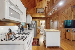 Fridge, microwave, oven, stovetop - Lakefront home with private dock, canoe & kayak, fast WiFi, and firepit - dog OK (Greenville)