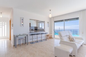 Luxury Villa, 3 Bedrooms, Private Pool, Sea View | Living area | 40-inch flat-screen TV with cable channels, TV, fireplace