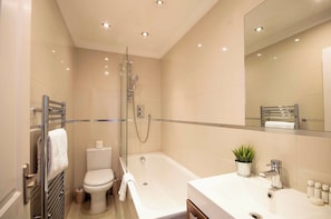Eco-friendly toiletries, hair dryer, towels