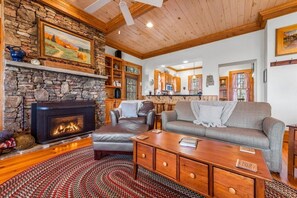 Smart TV, fireplace, DVD player, books