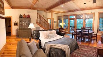 Smart TV, fireplace, DVD player, books