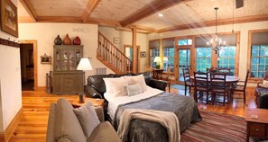 Smart TV, fireplace, DVD player, books