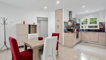 Fridge, microwave, oven, dishwasher