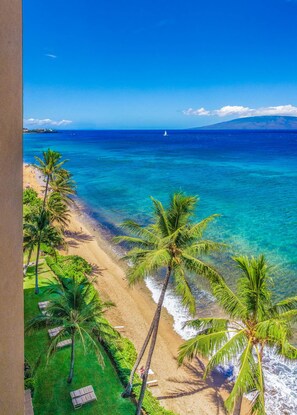 Accommodatie ligt op het strand, ligstoelen, strandlakens