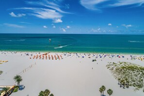 Enjoy a serene beach experience with access to the calm sea and comfortable sun loungers.