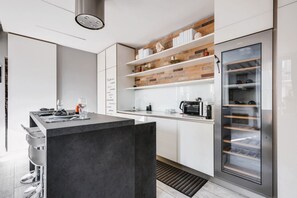 Fridge, microwave, dishwasher