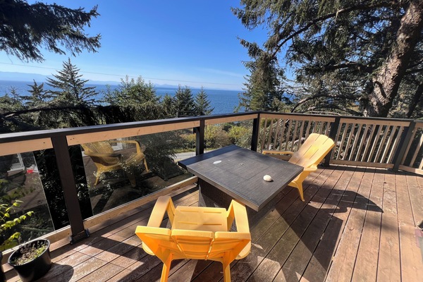 Deck chairs with fire table.