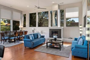 TV, fireplace, offices