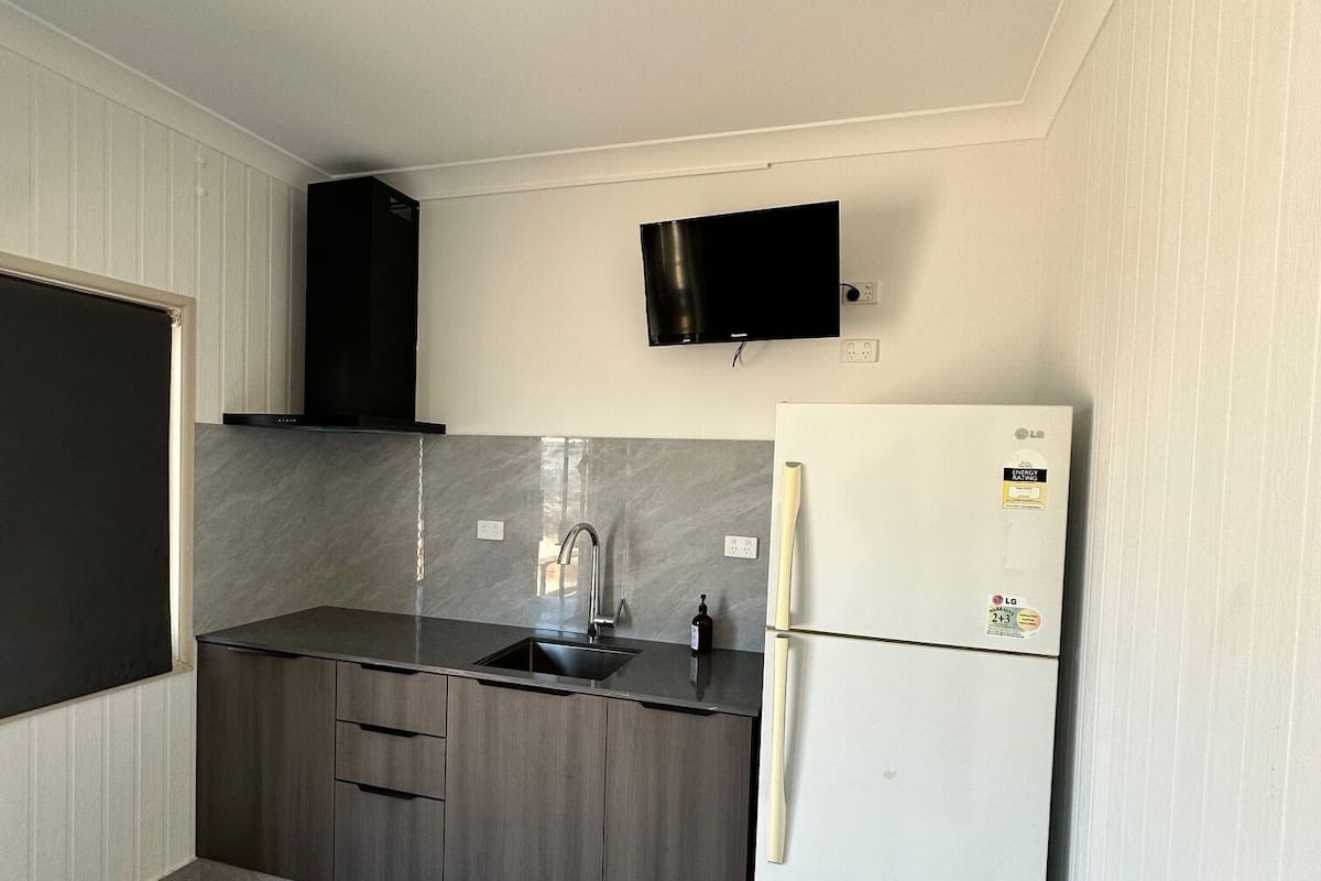 basic studio | private kitchen | full-sized fridge, microwave, stovetop, electric kettle