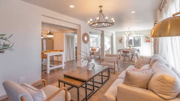 Smart TV, fireplace, table football