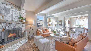 Smart TV, fireplace, table football