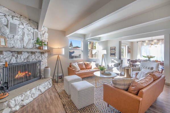 Smart TV, fireplace, table football